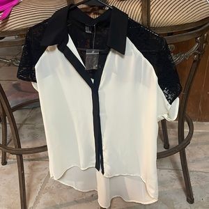 New Without Tags Black and White Lace and Sheer Blouse